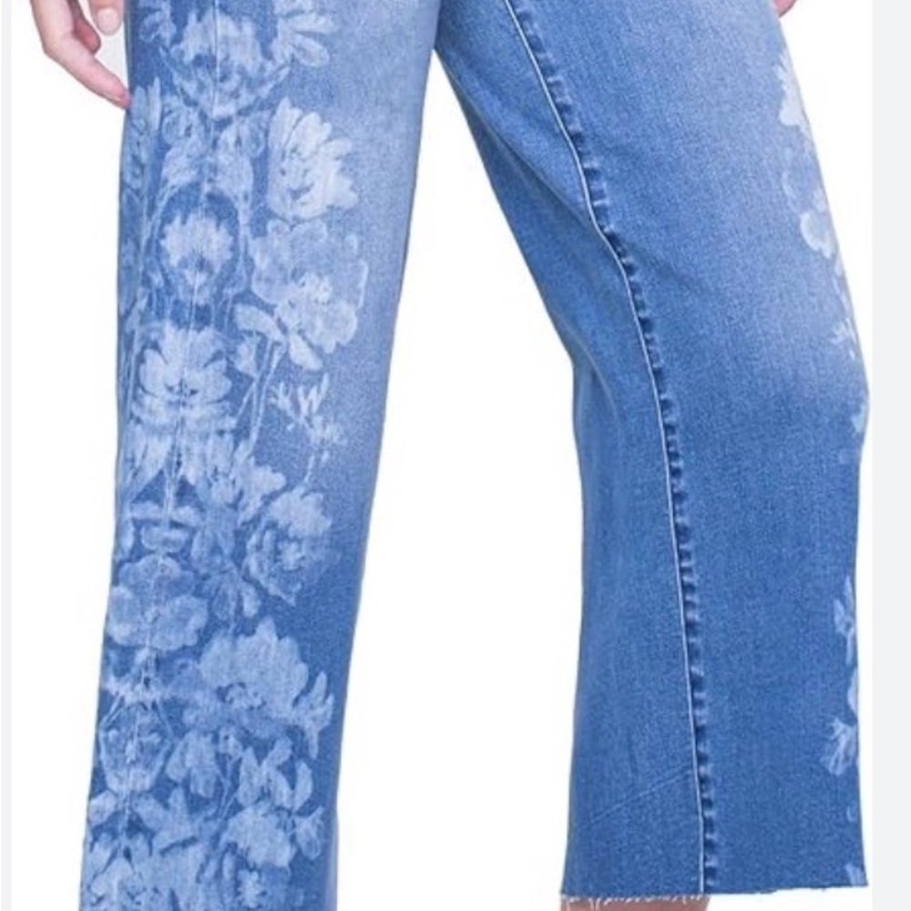 Liverpool Blue Floral Cropped Wide-Leg Jeans